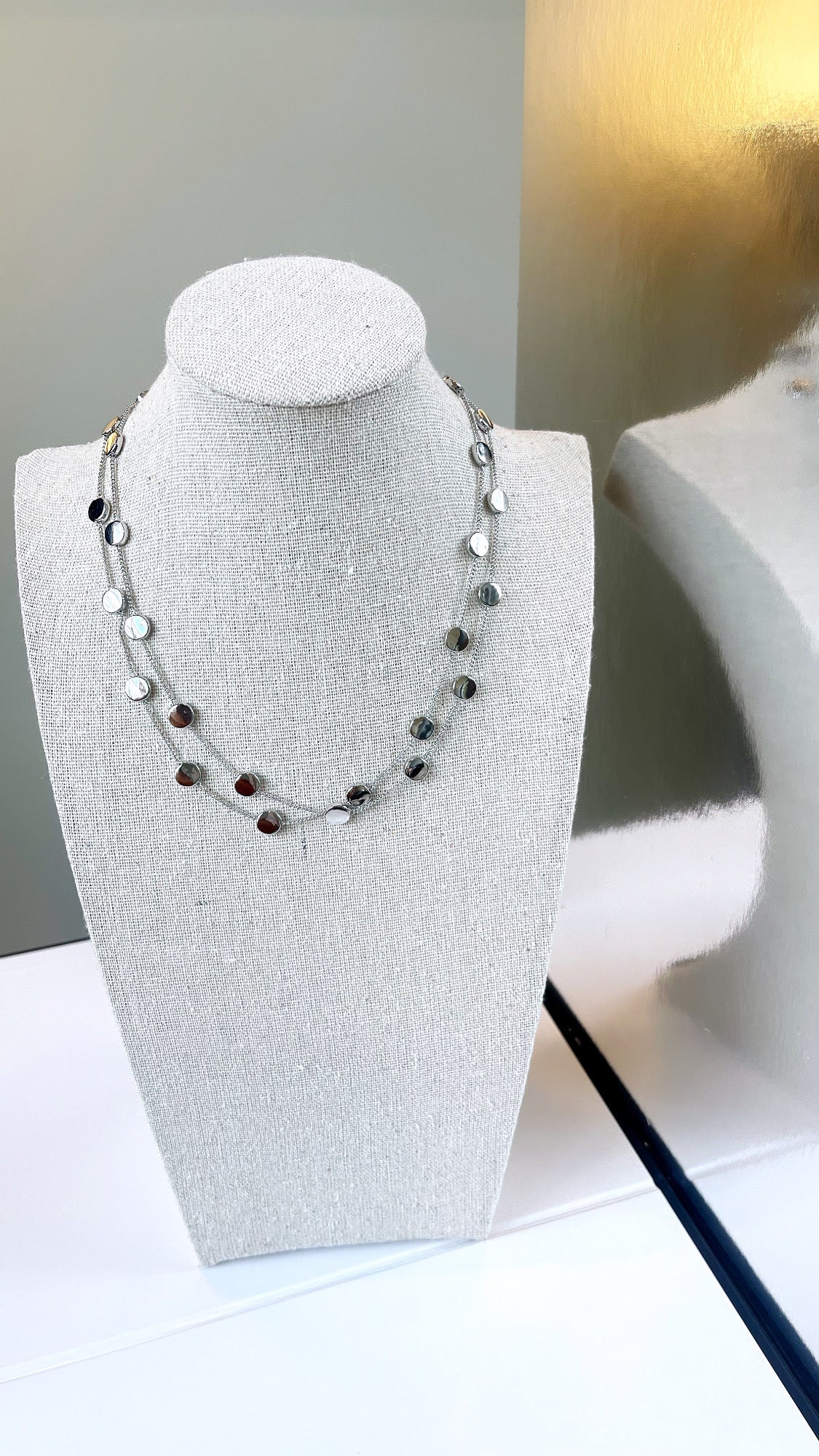Long Glossy Coins Rhodium Necklace