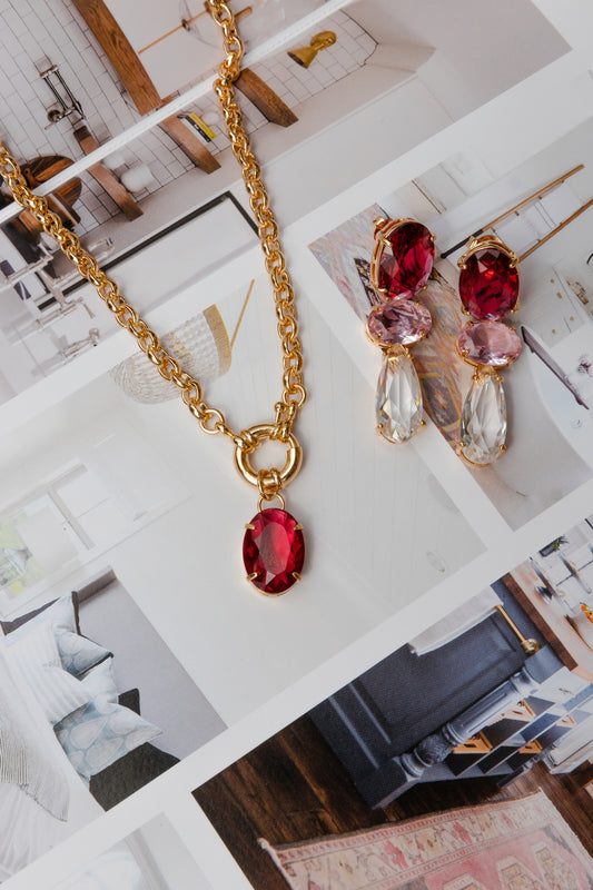 Long Rubi and Kunzite LabGem Earring