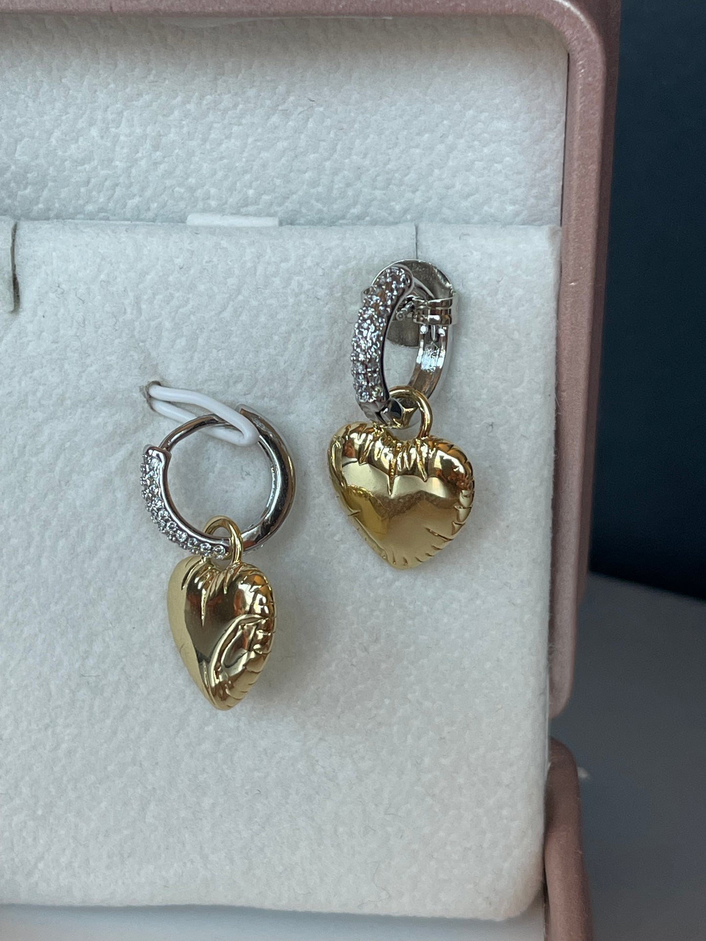 2in1 Mix Metal Pave Heart Earring Hoop