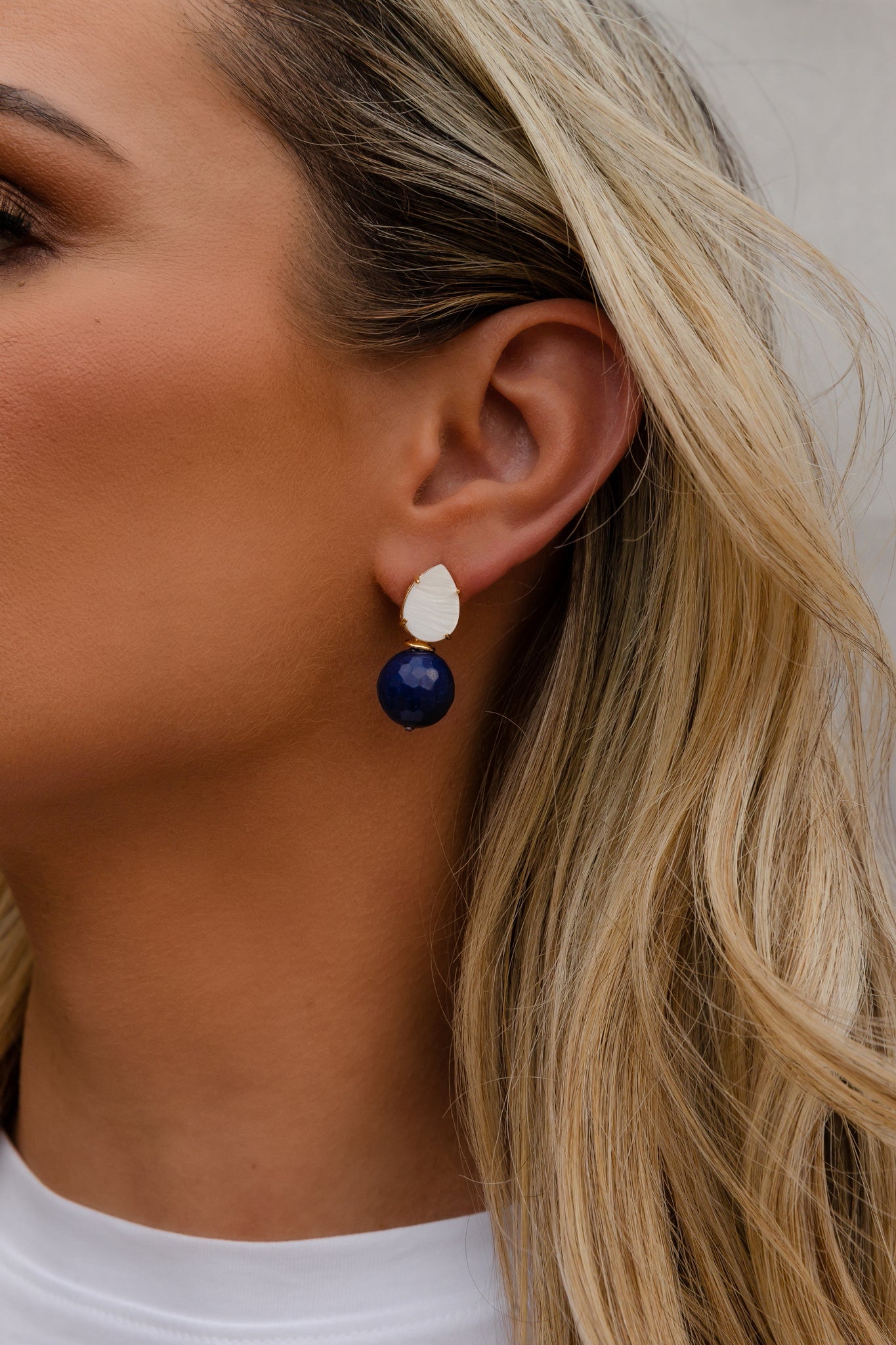 Gemstone Ball and Mother Pearl Earring
