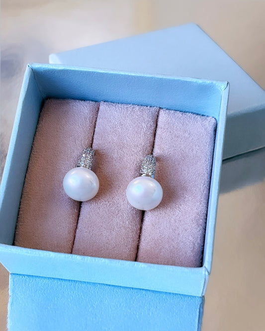 Petit Pearl Rhodium Pave Hoop