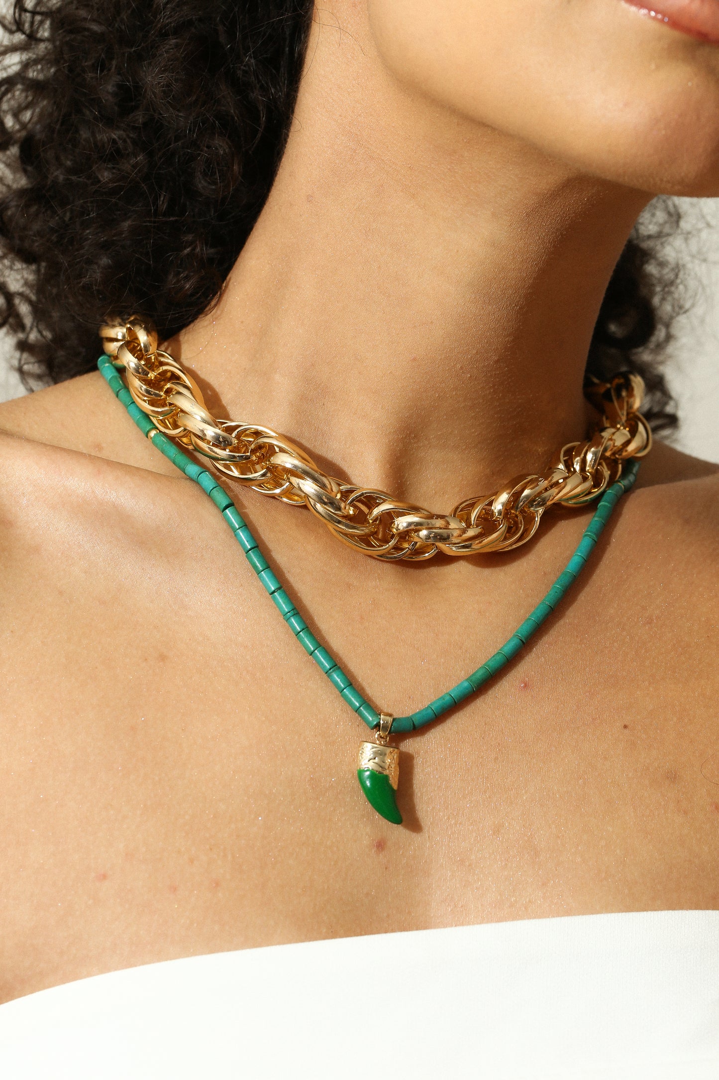 Green Howlite Beaded Tube Dager Necklace