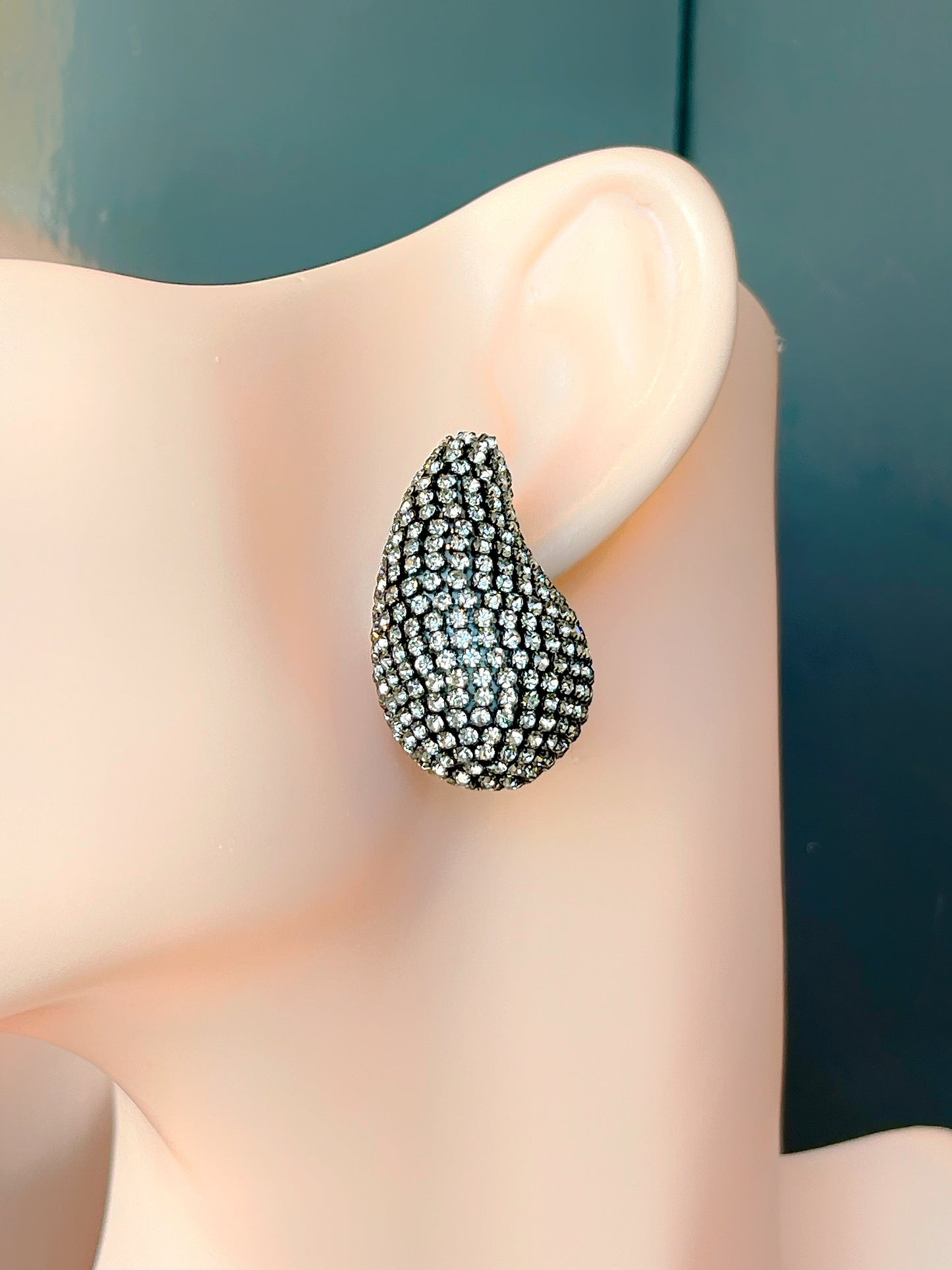 Black Druzy Domed Droplet BT Designer Earring