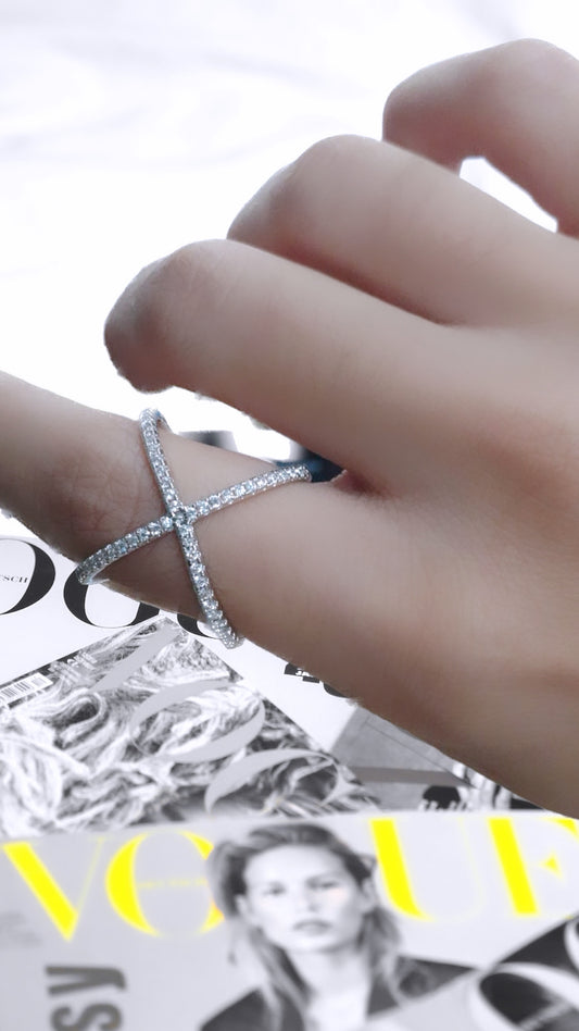 Pave X Rhodium Ring