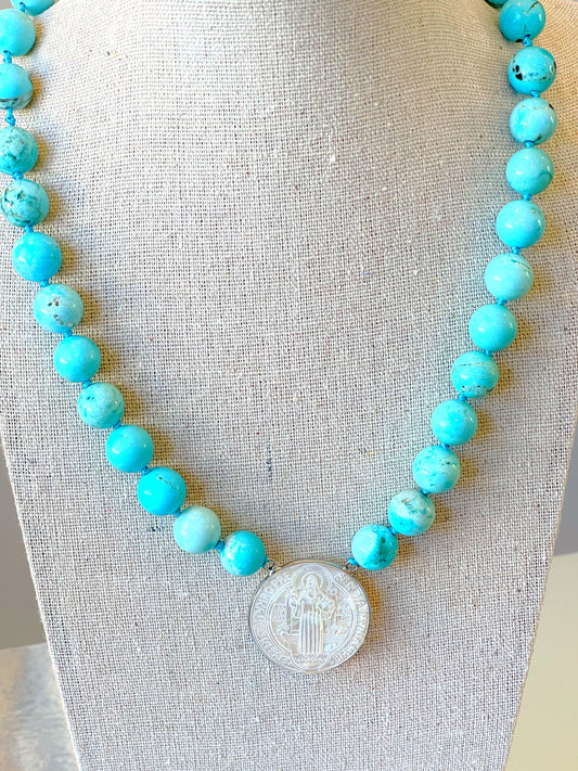 Saint Benedict 11MM Turquoise Necklace