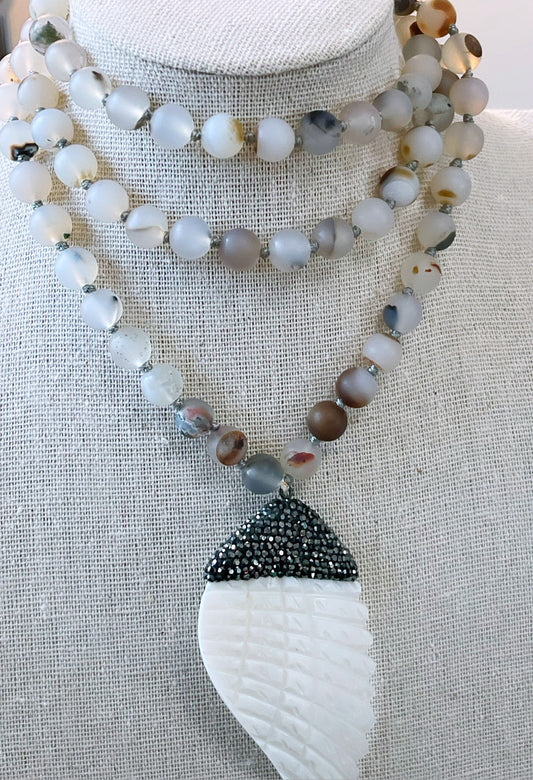 Feather Montana Moss Agate Long Necklace