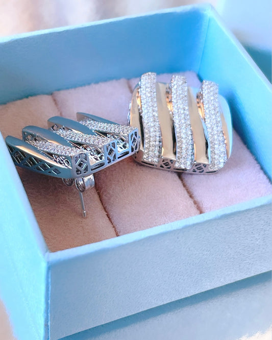 Lux Pave Squared Rhodium Earring