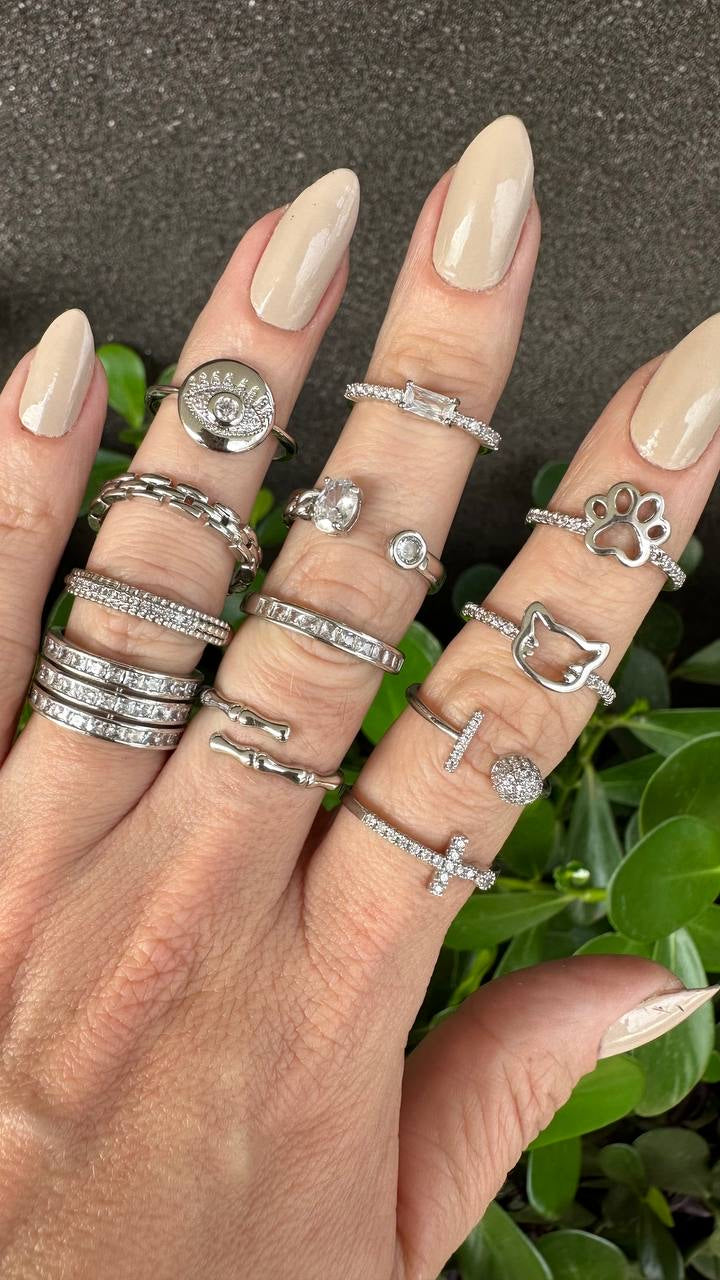 Zirconia Baguette Rhodium Band Ring