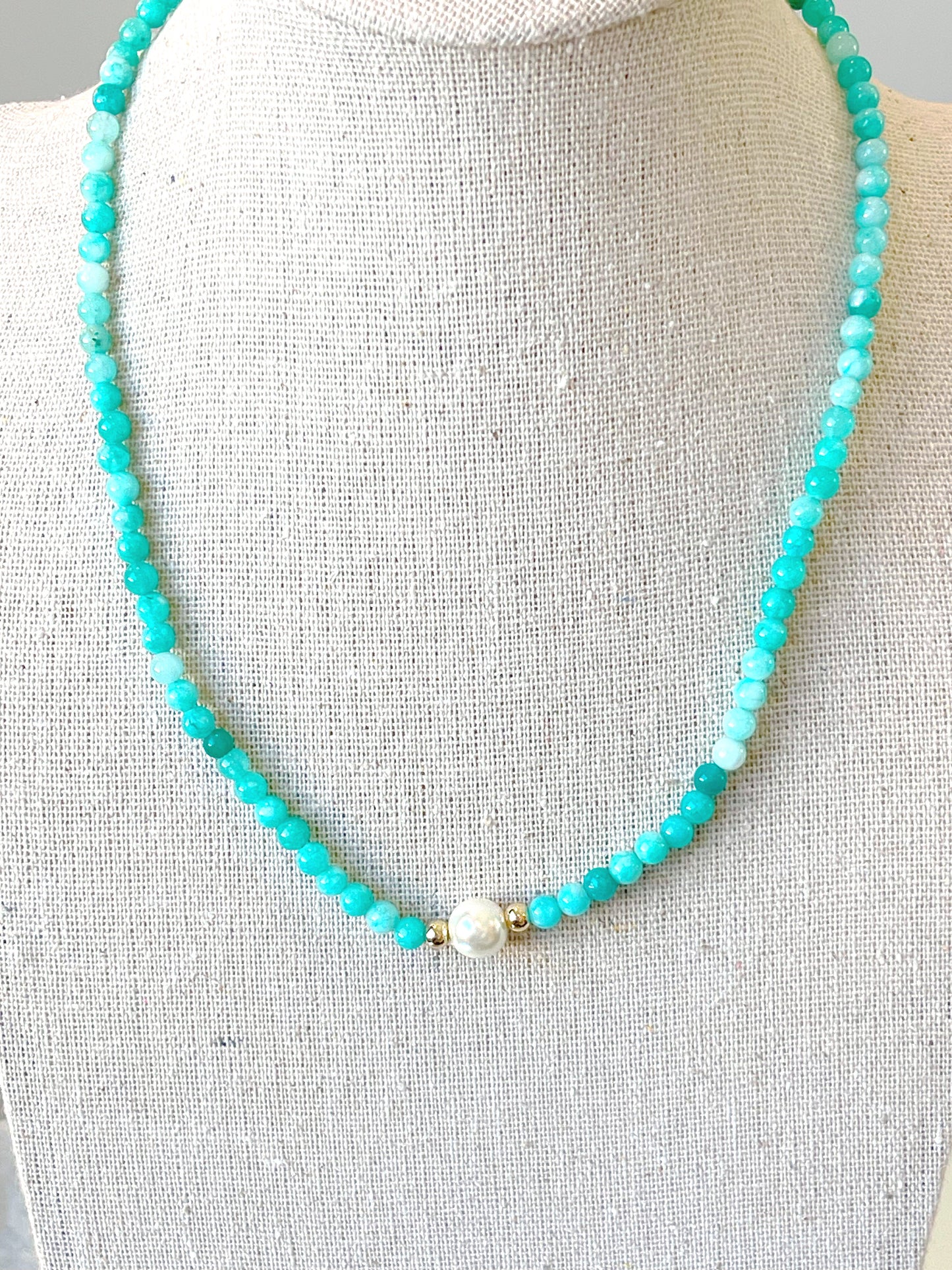 Amazonite 4MM Pearl Necklace