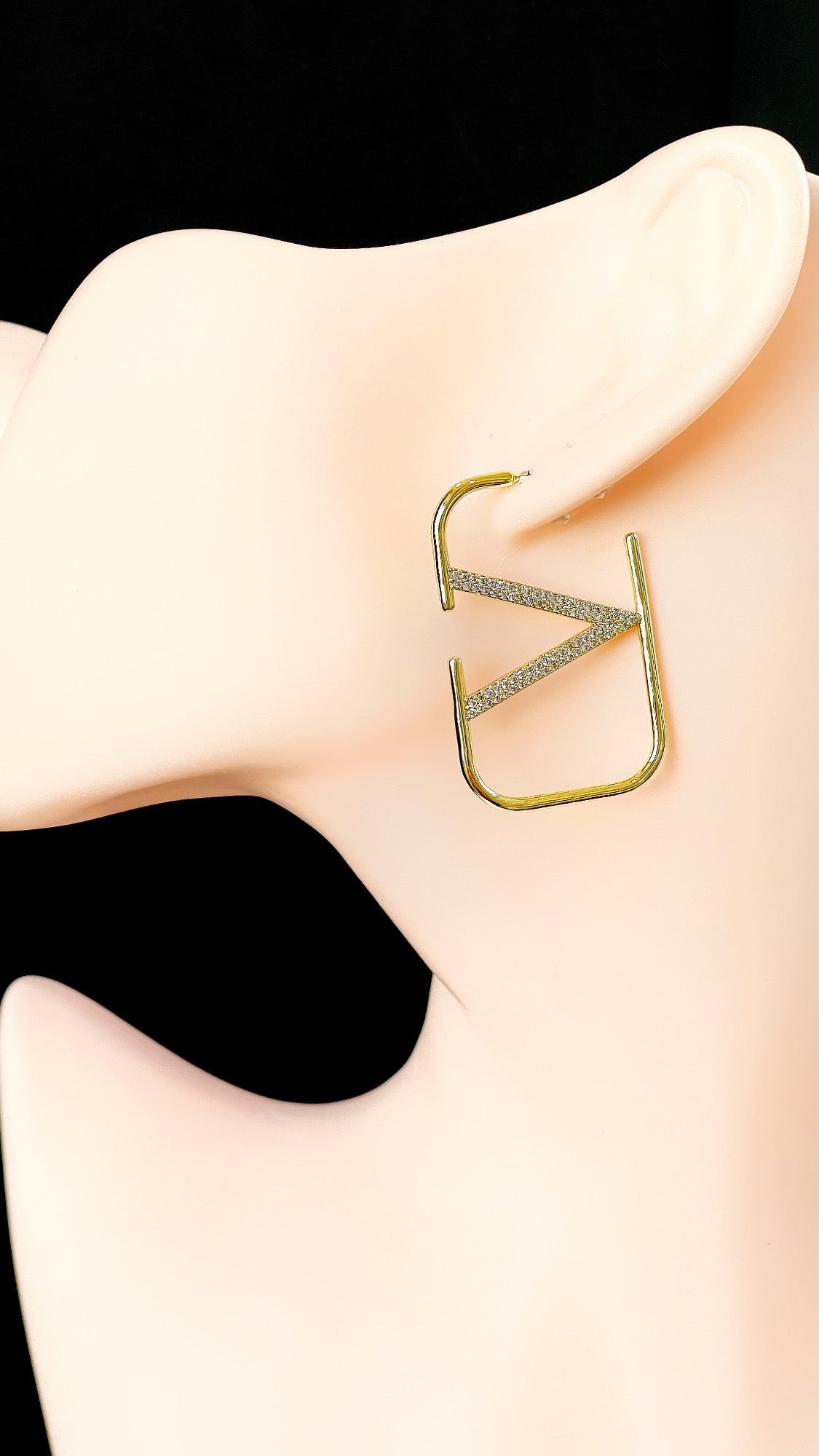 Pave Rectangle V Inspiration Hoop Earrings