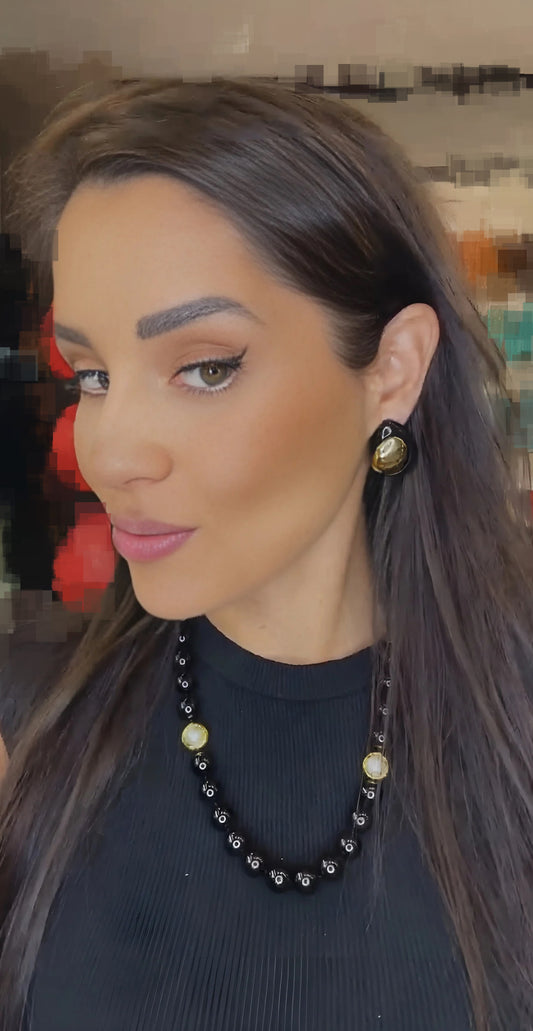 Glossy Black Enamel Organic Earring