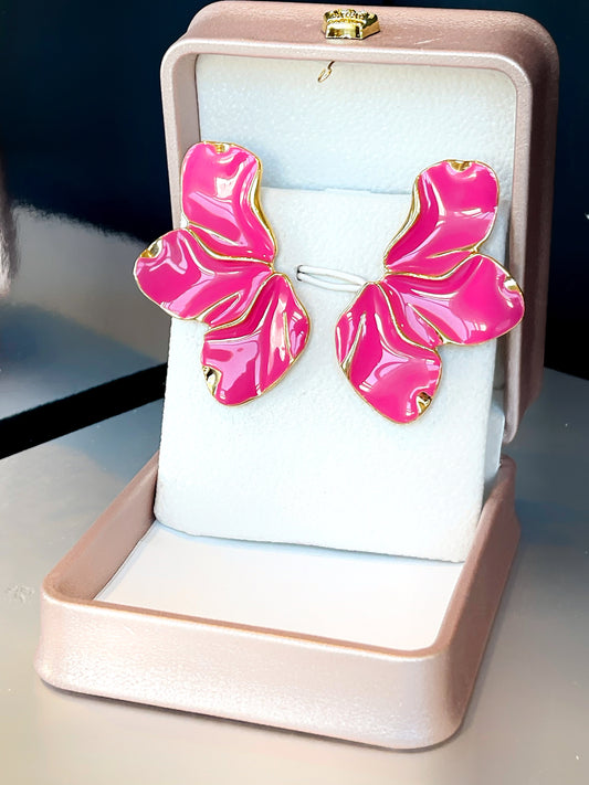 Hot Pink Enamel Flower Earring