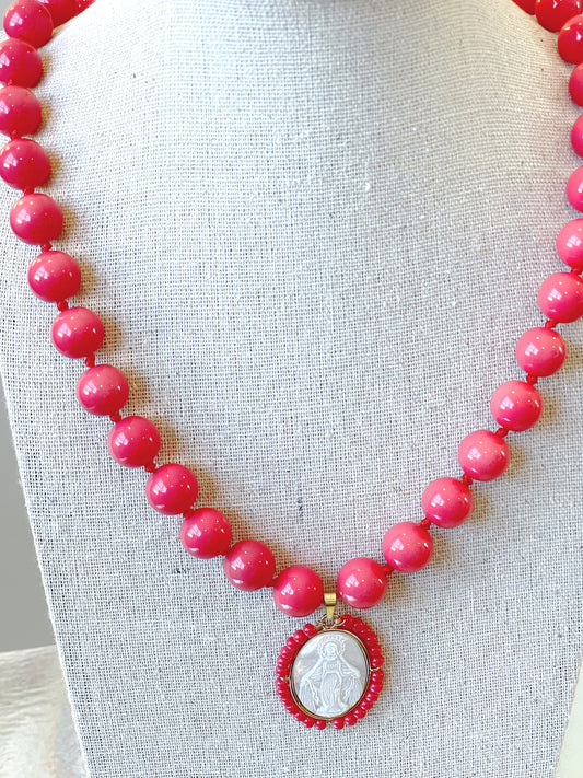 Saint 12MM Coral Glass Pearl Necklace