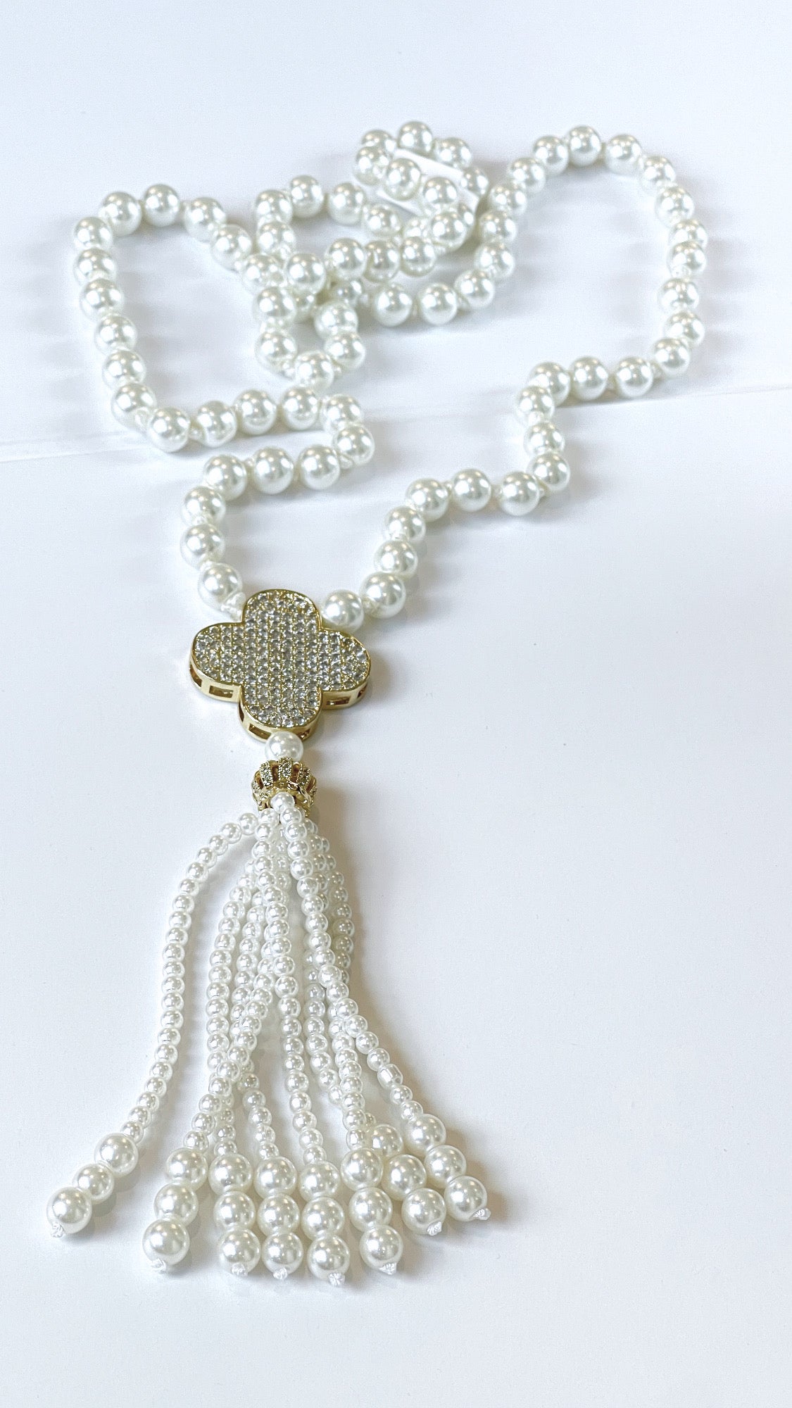 Long 8MM Shell Pearl Tassel VC Designer Flower Necklace