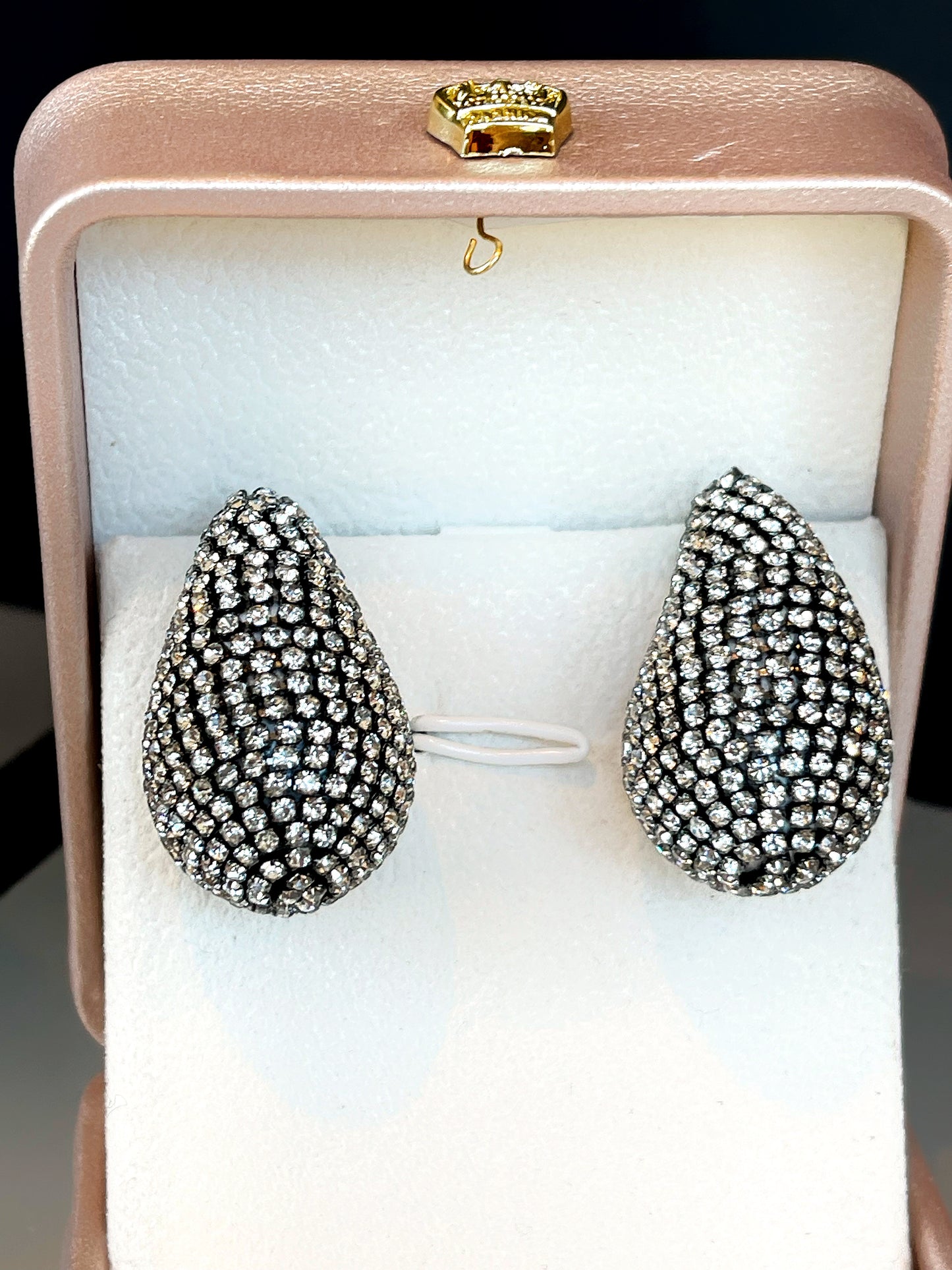 Black Druzy Domed Droplet BT Designer Earring