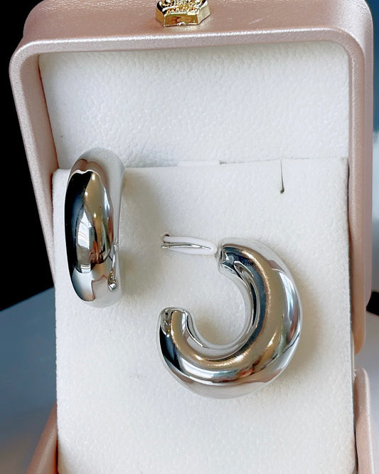 Oval Tube Rhodium Hoop Earring