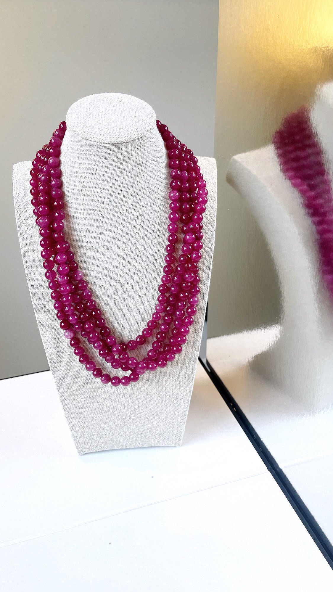 Multi Layer Ruby 8MM Agate Necklace