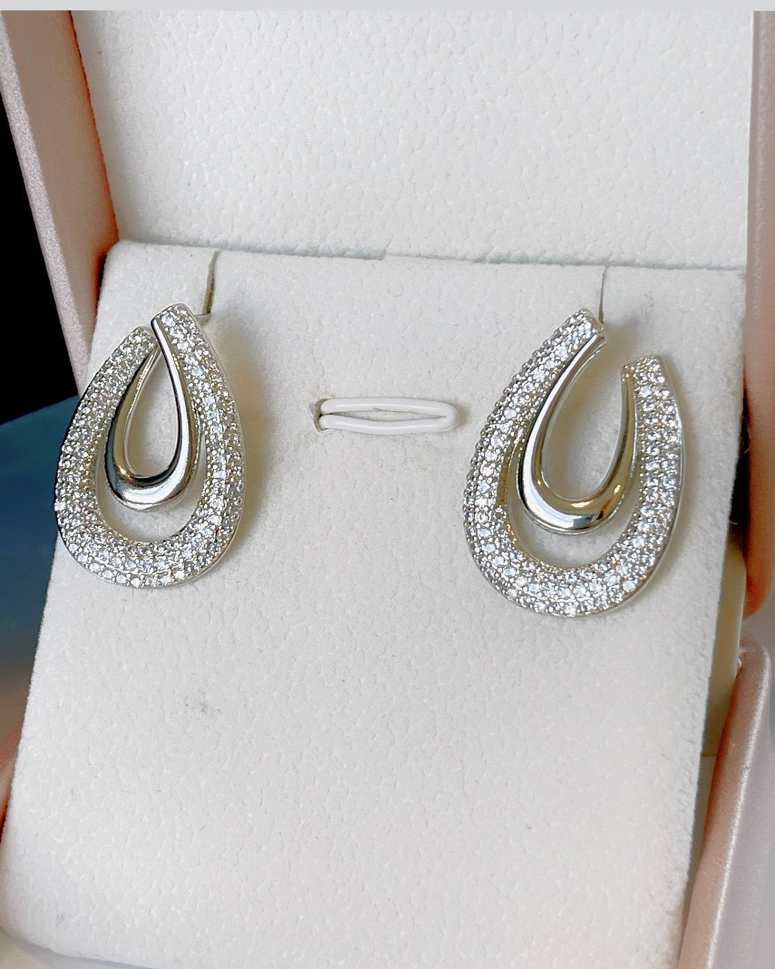 Hollow Pave Drop Earring