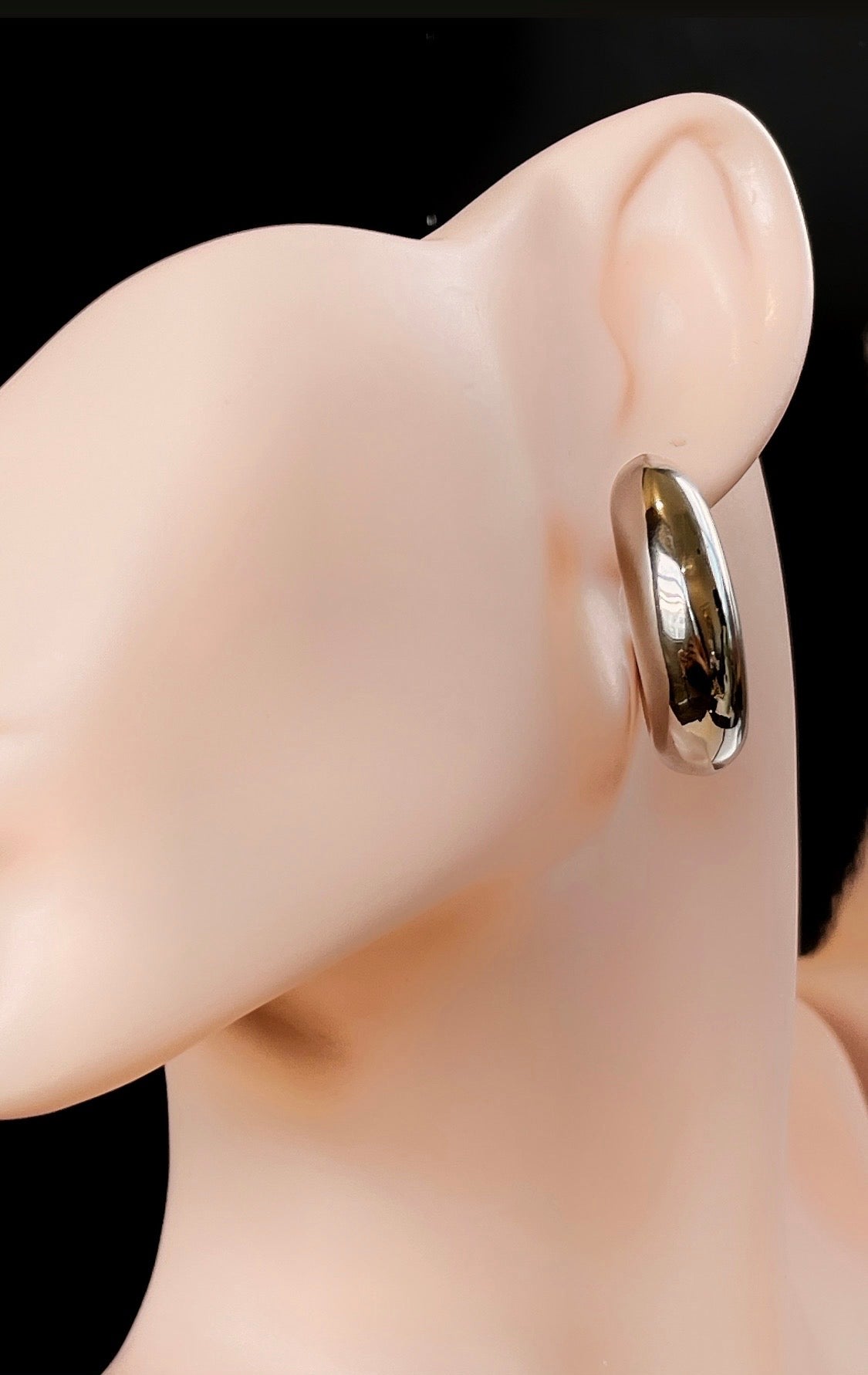 Oval Tube Rhodium Hoop Earring
