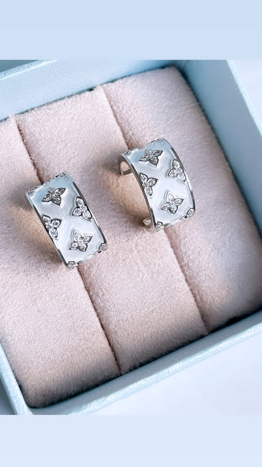 White Enamel Inspiration RC Designer Hoop Earring