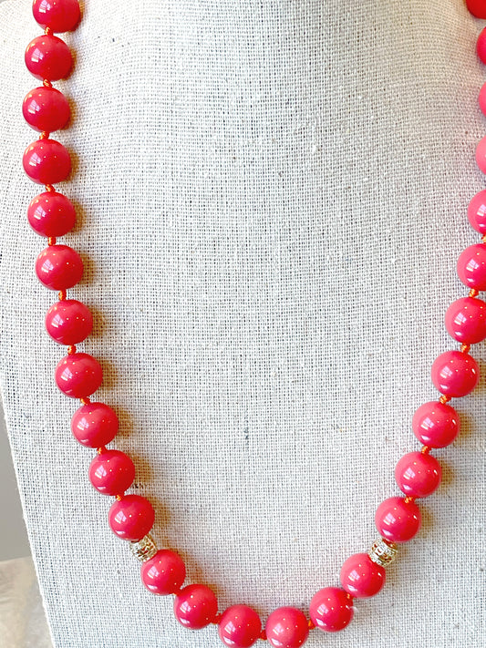 12MM Coral Glass Pearl Necklace