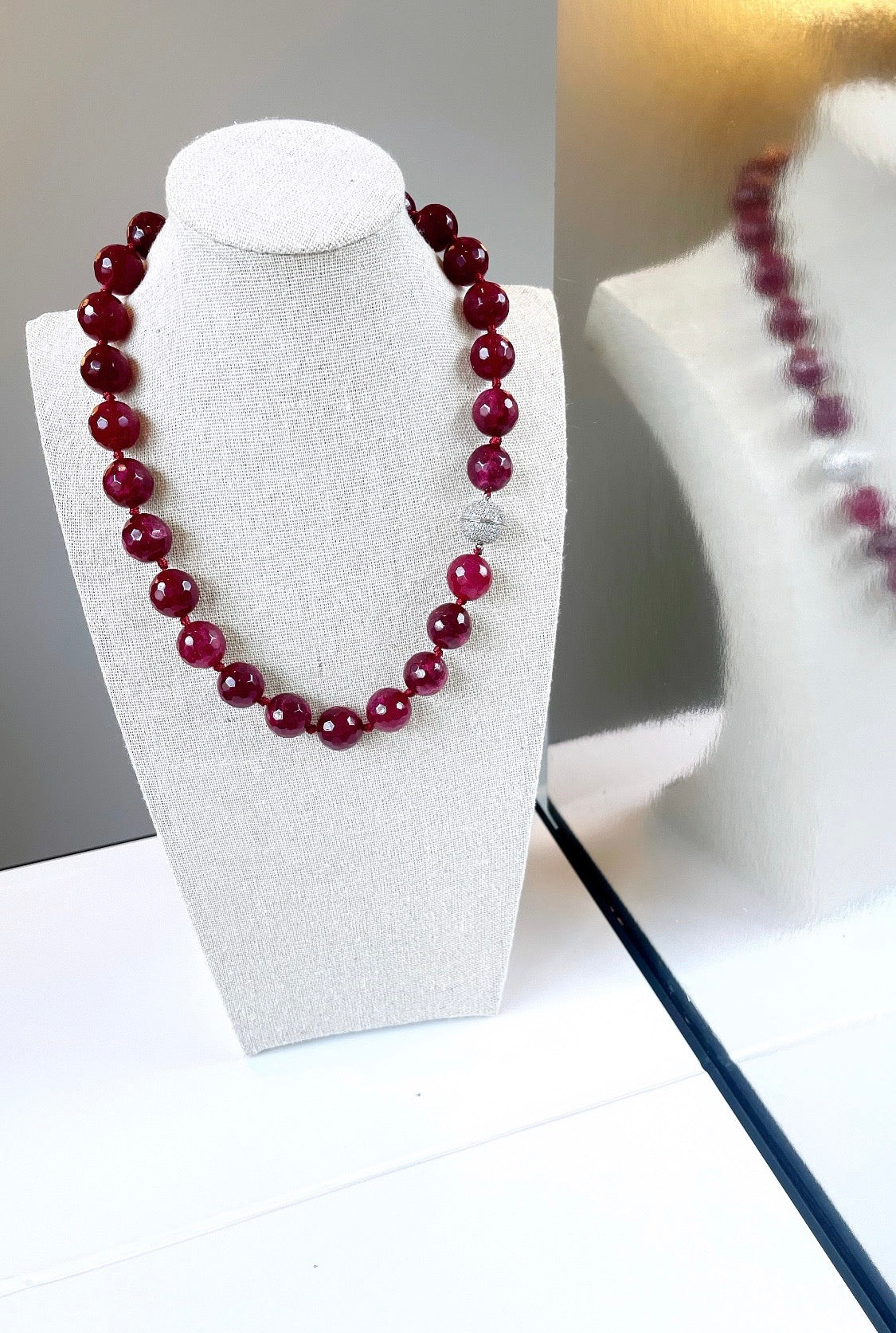 Cherry 14MM Agate Pave Ball Necklace