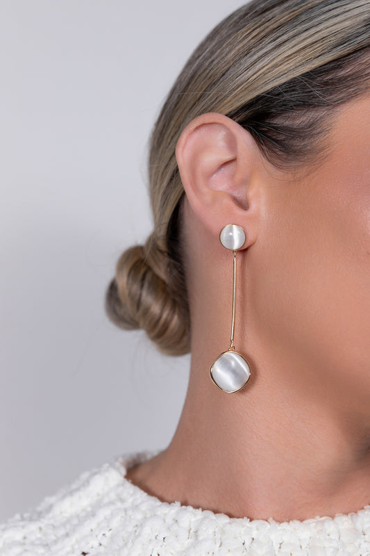 Pendulum Mother Pearl Rhodium Earrings