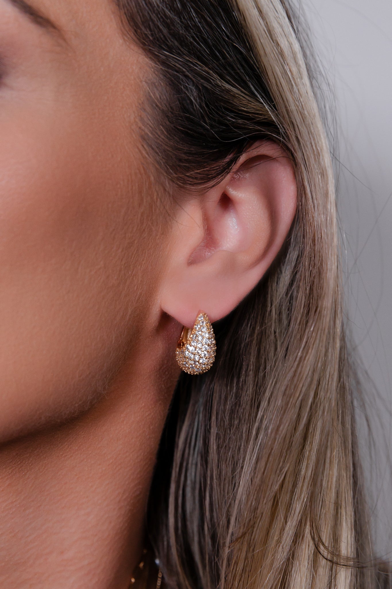 Wide Pave Tear Drop Rhodium Hoop