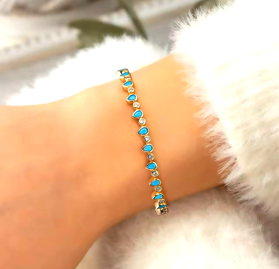 Turquoise & Diamond LabGem Riviera and Tenis Bracelet