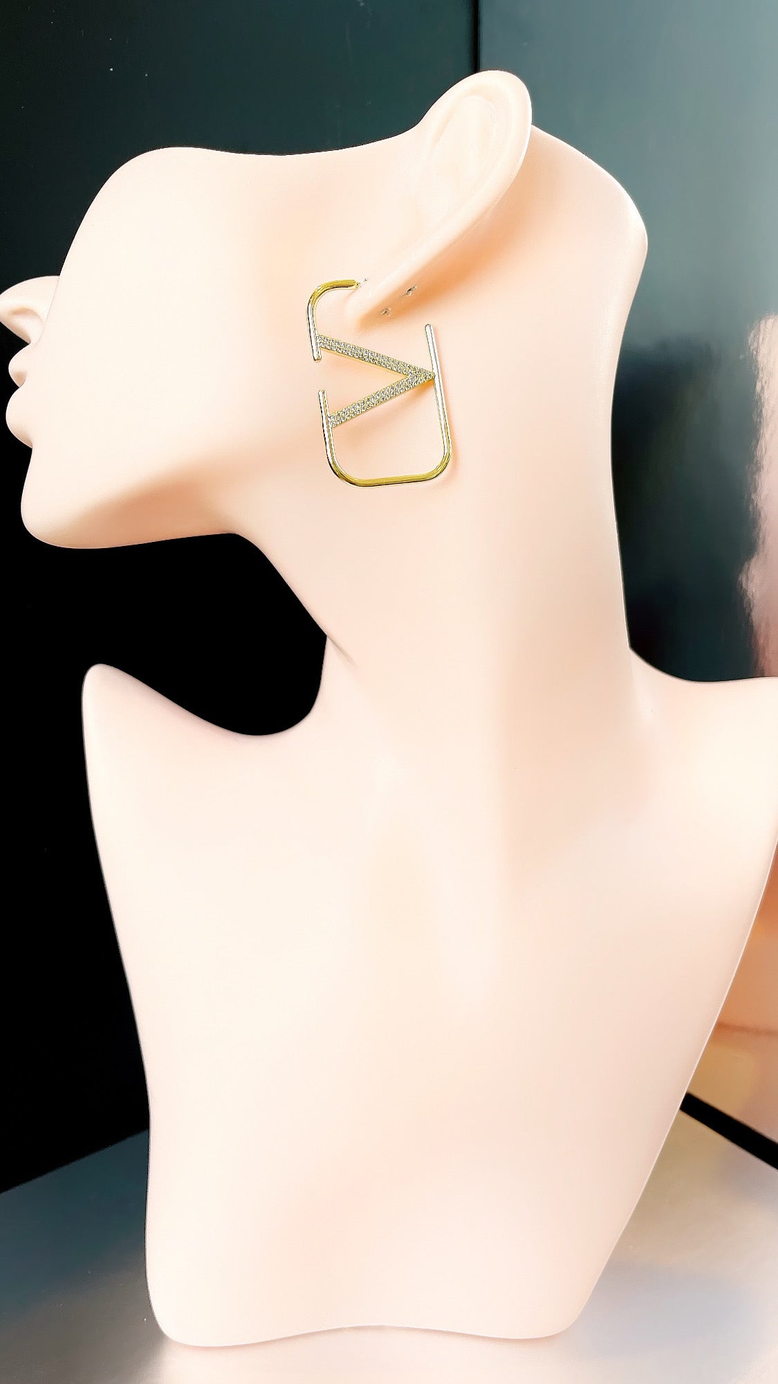 Pave Rectangle V Inspiration Hoop Earrings