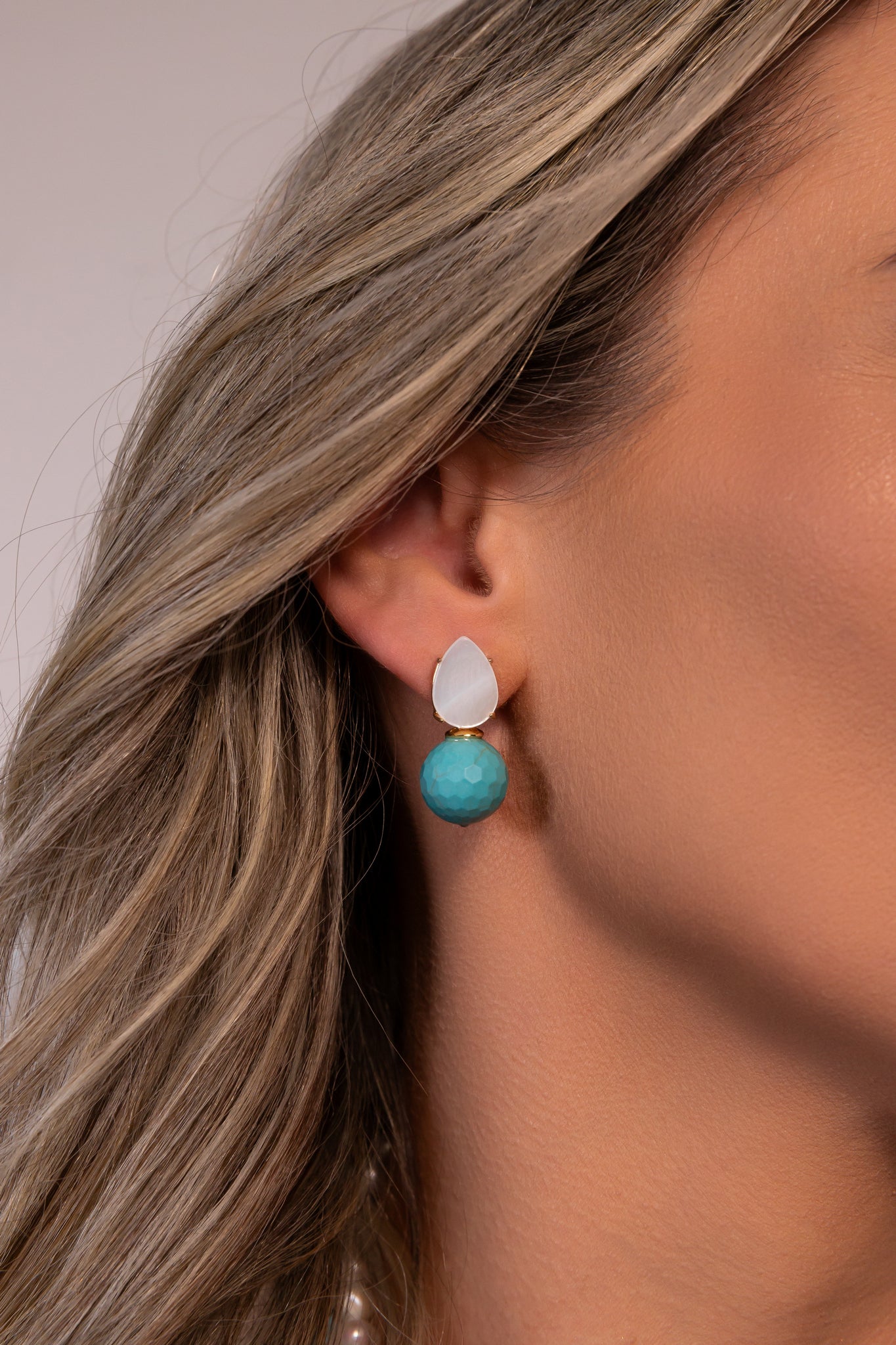 Gemstone Ball and Mother Pearl Earring