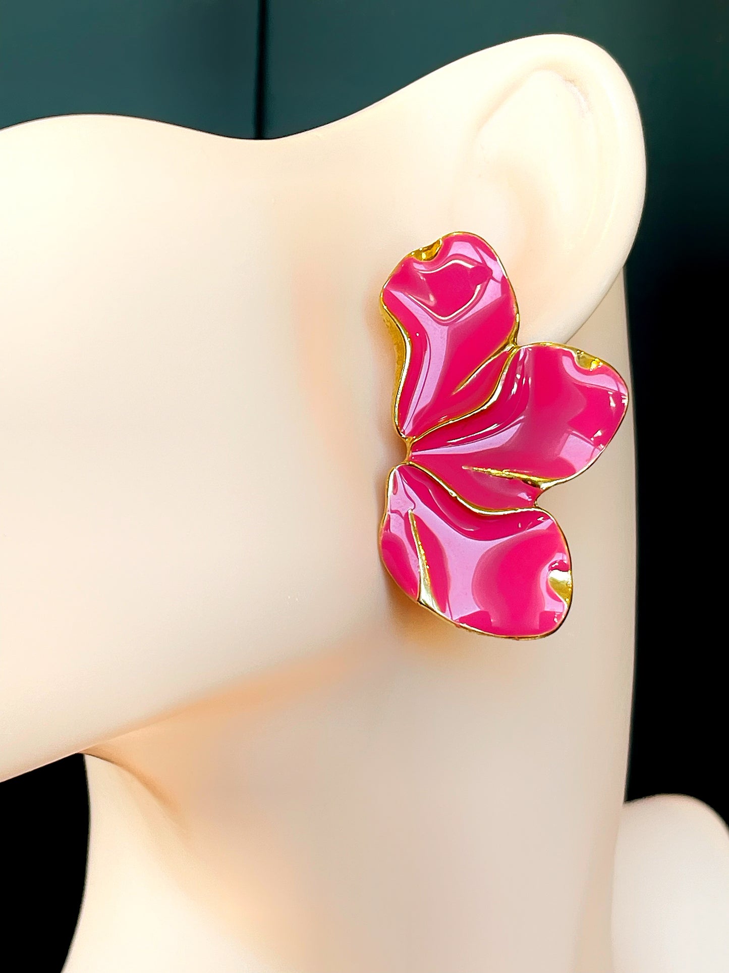 Hot Pink Enamel Flower Earring