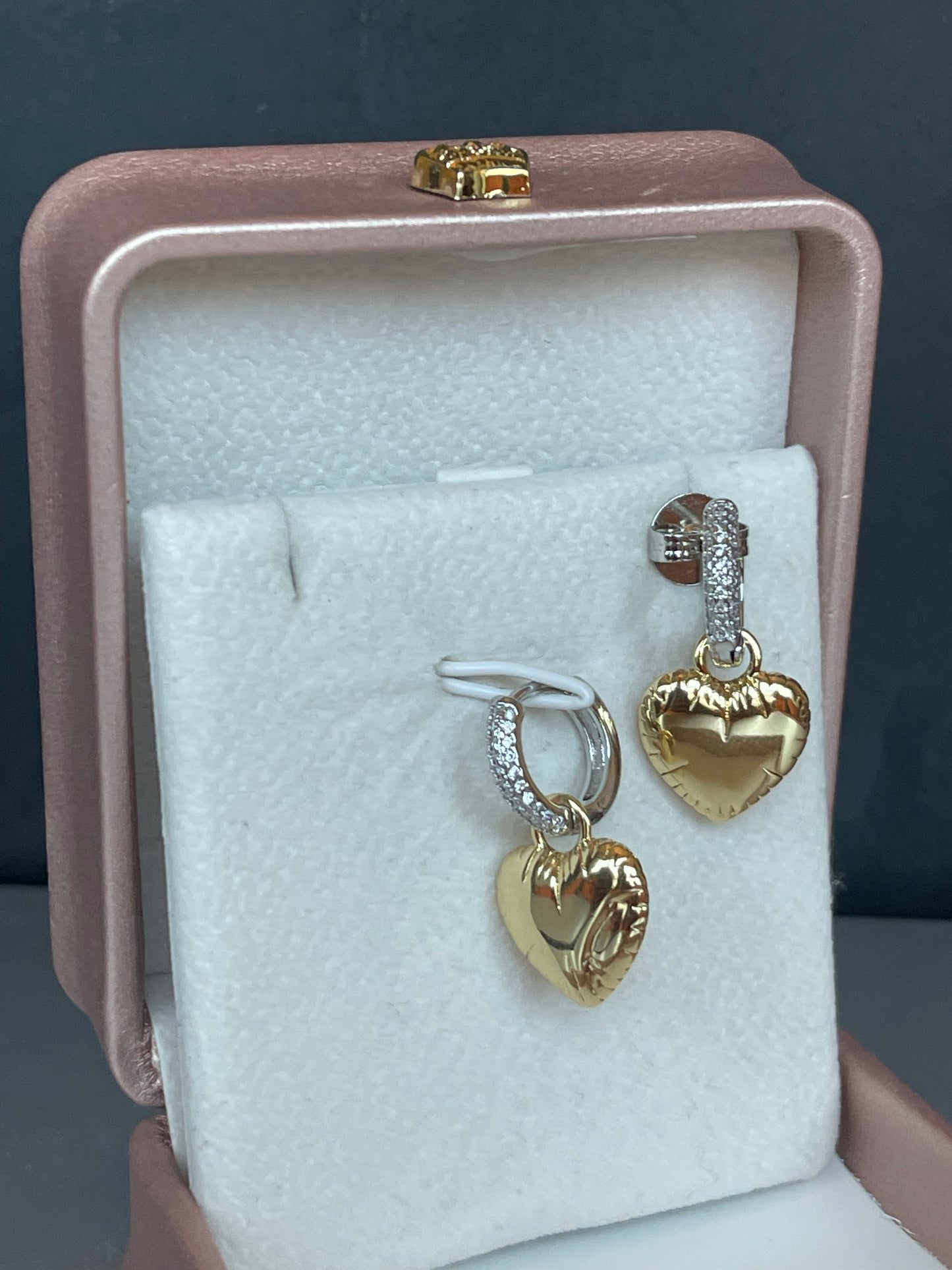 2in1 Mix Metal Pave Heart Earring Hoop