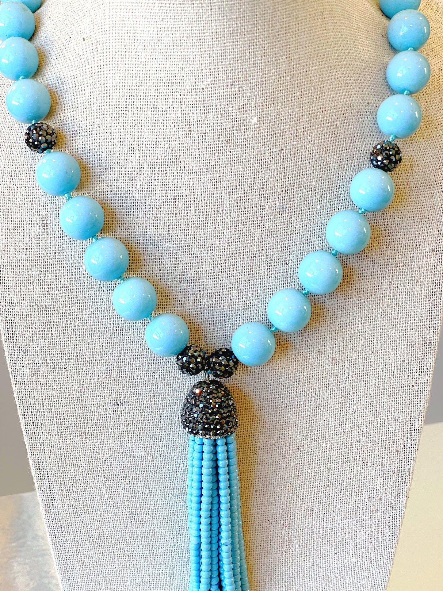 Tassel Blue Provence Glass Pearl Necklace
