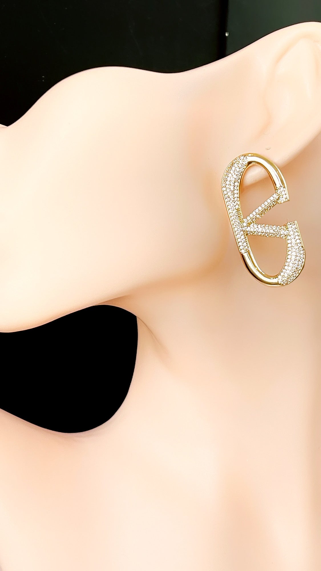 Pave V Logo Designer Earring