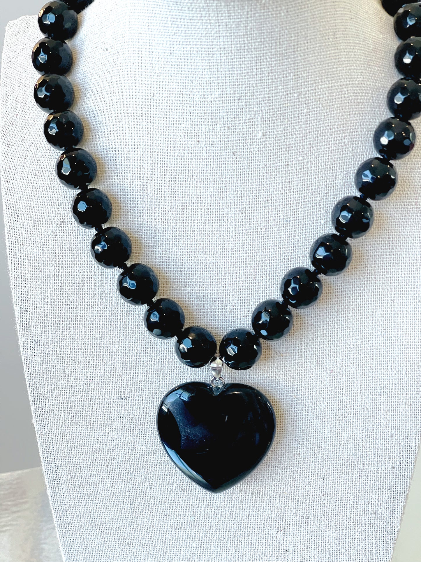 Black Agate 13MM Heart Necklace