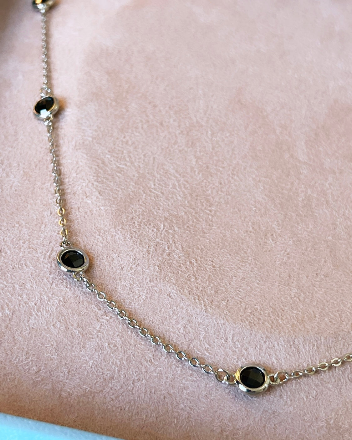 Black Zirconia Dots Rhodium Necklace