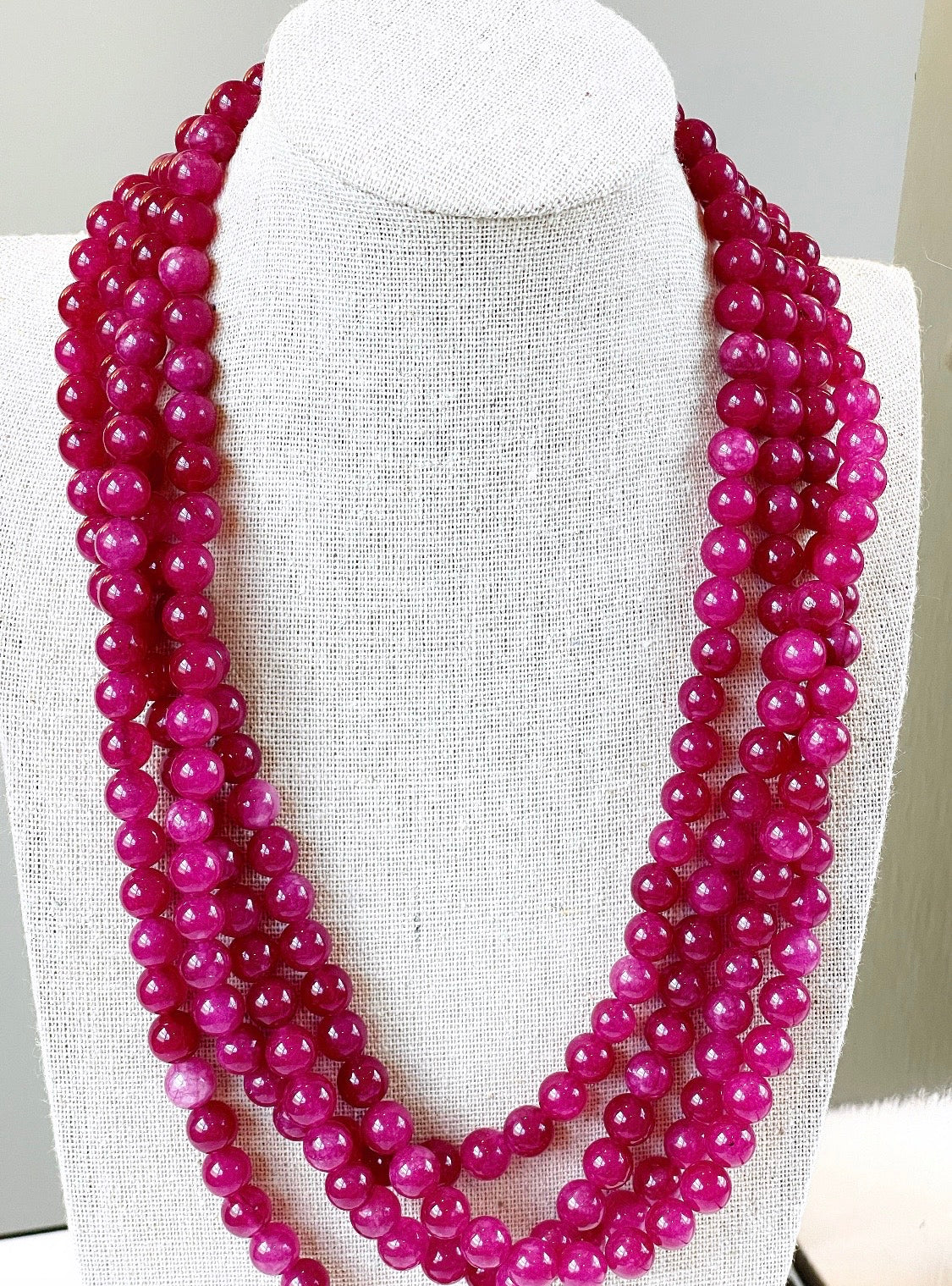 Multi Layer Ruby 8MM Agate Necklace