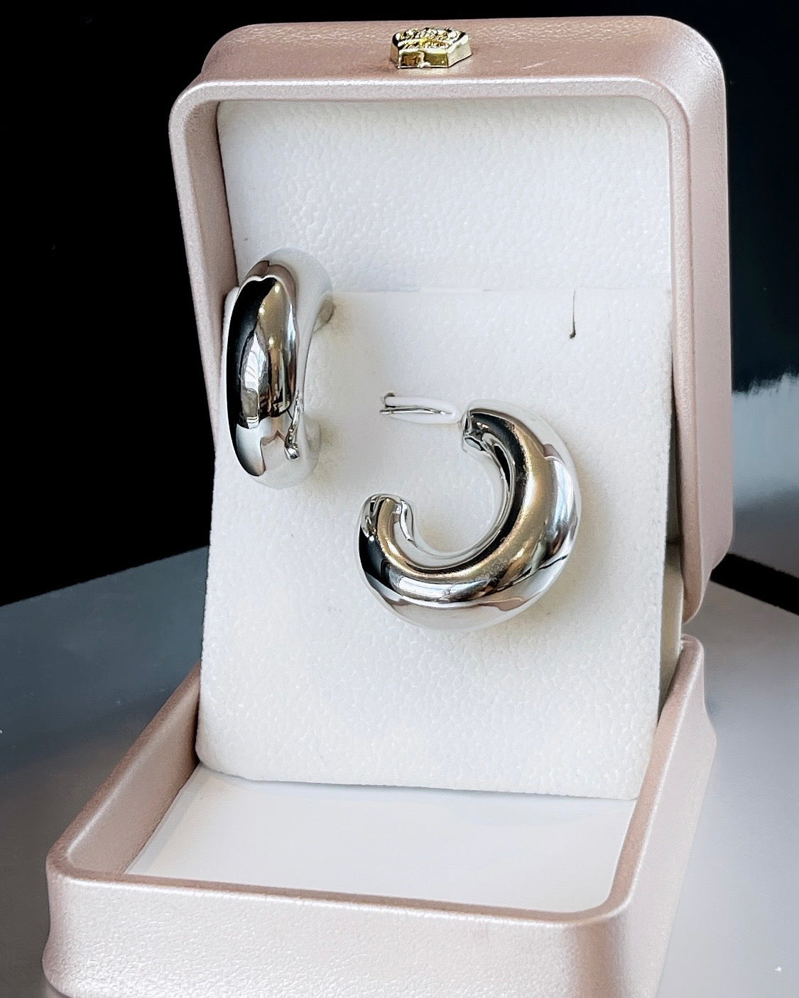 Oval Tube Rhodium Hoop Earring
