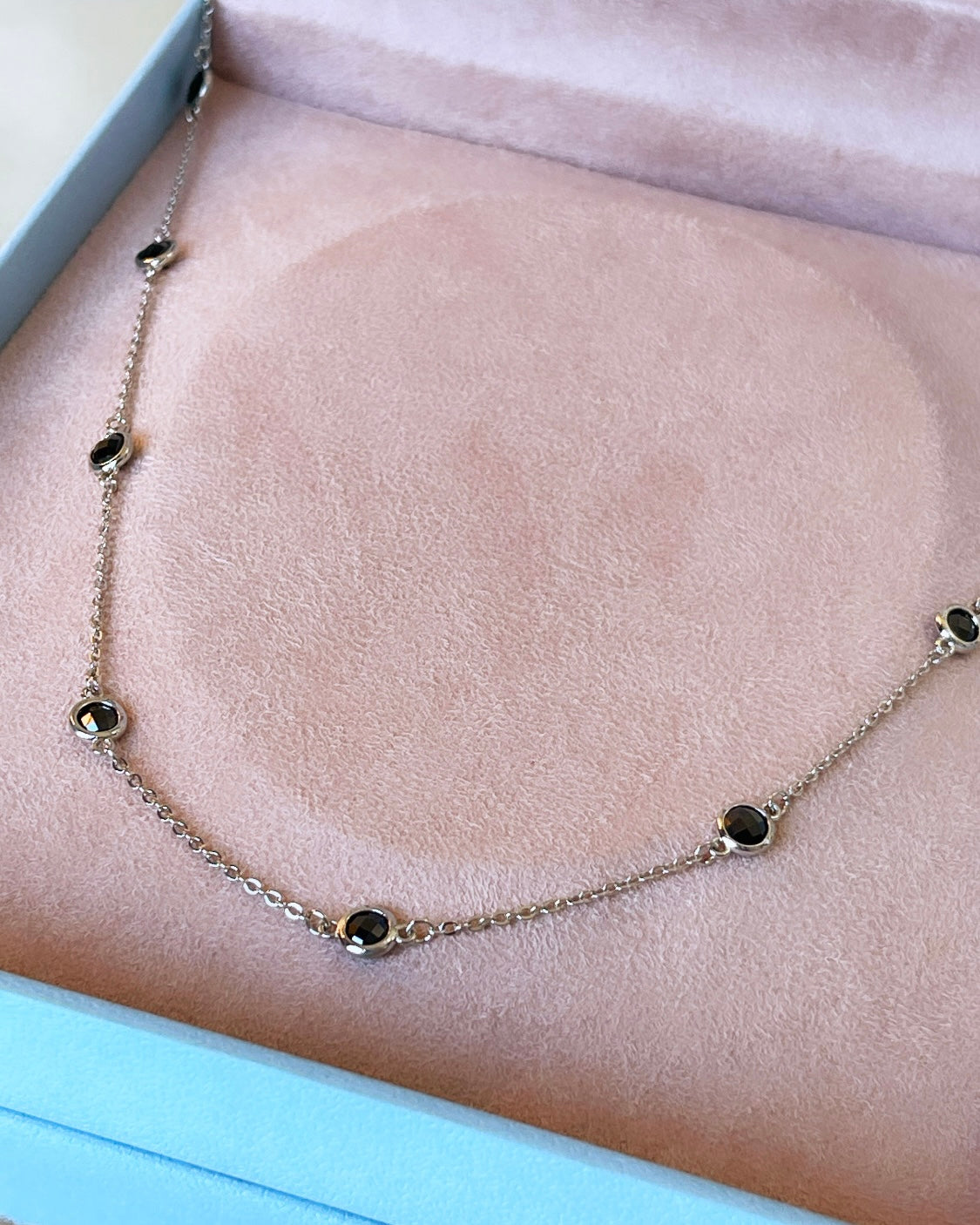 Black Zirconia Dots Rhodium Necklace