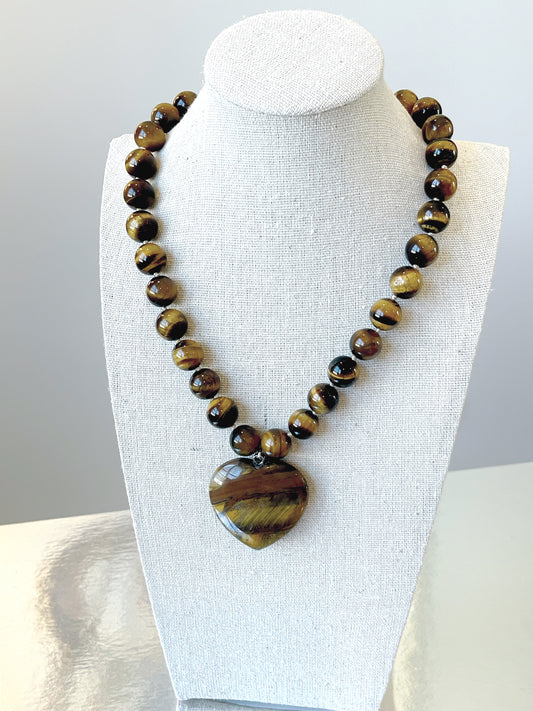 Tyger Eye 12MM Heart Necklace