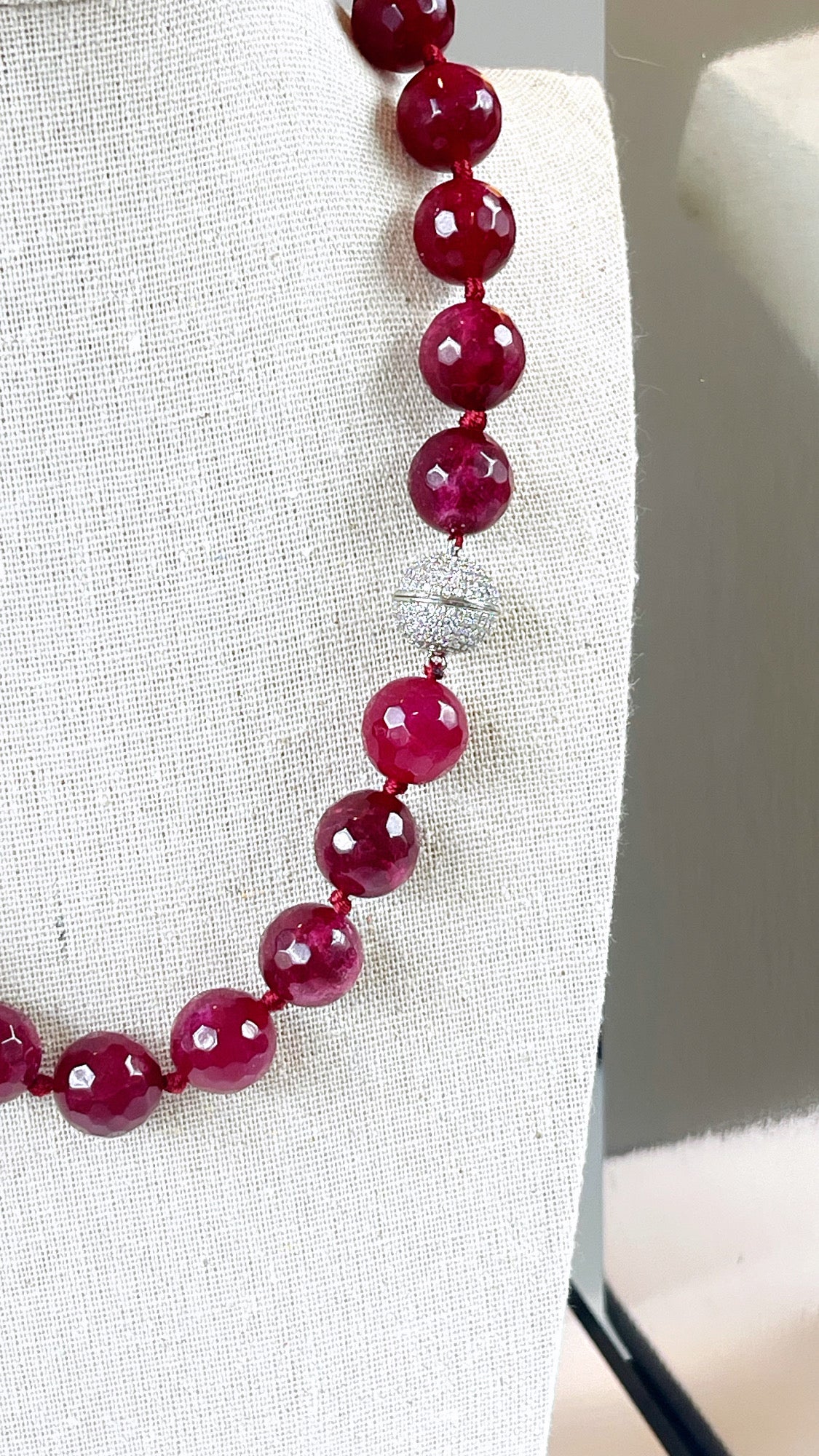 Cherry 14MM Agate Pave Ball Necklace