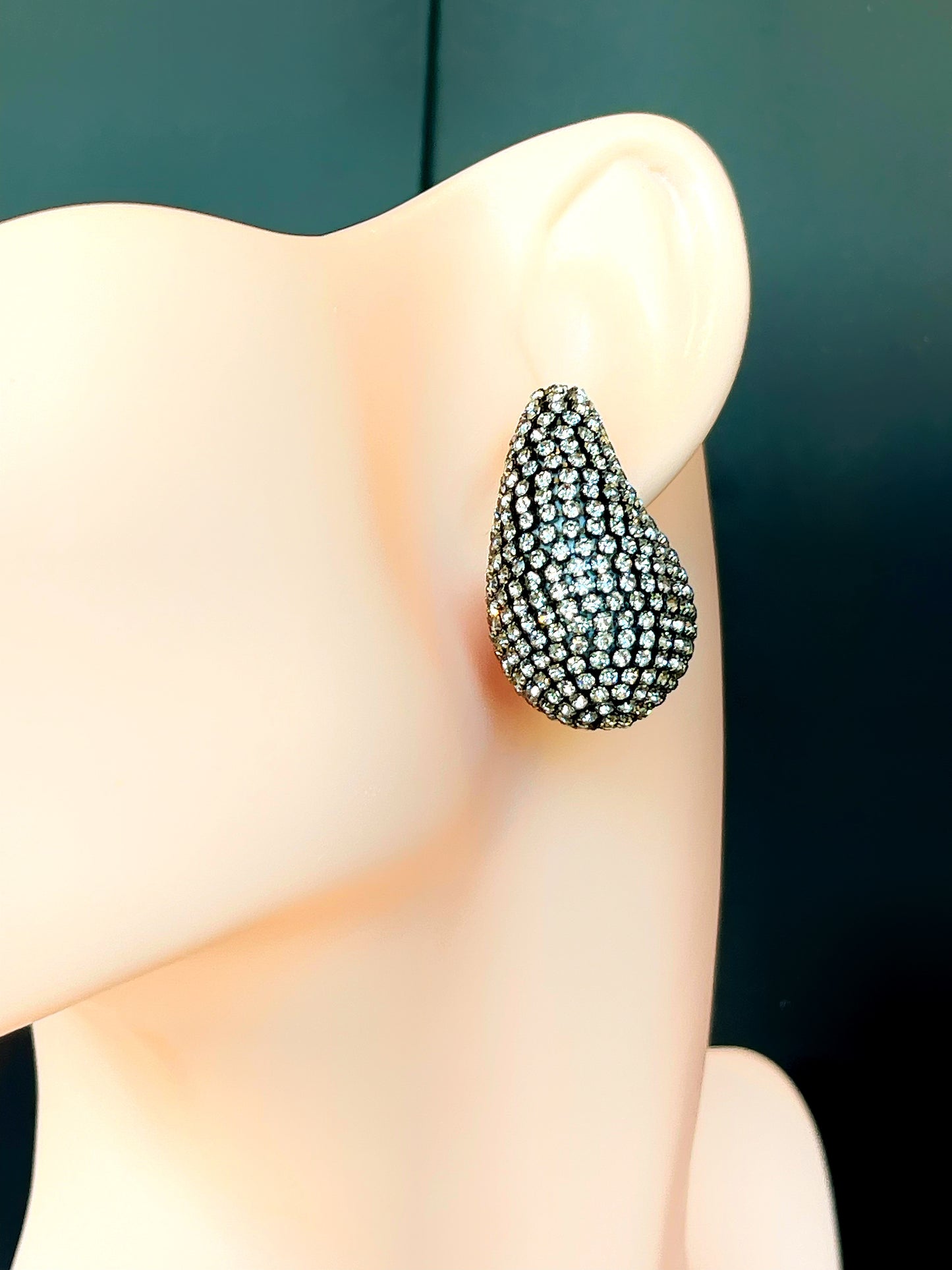 Black Druzy Domed Droplet BT Designer Earring