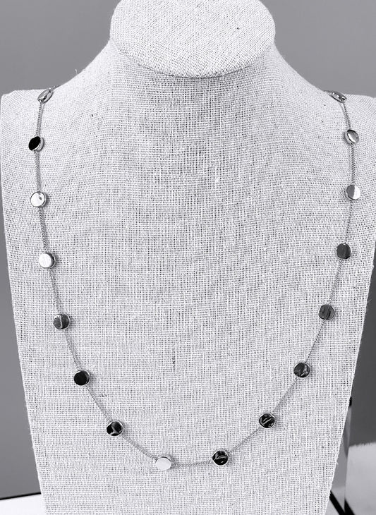Long Glossy Coins Rhodium Necklace