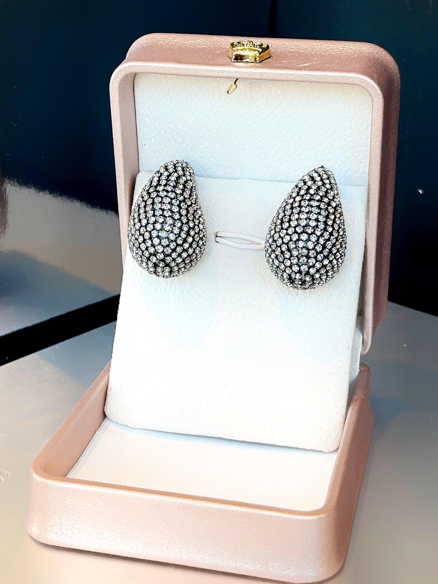 Black Druzy Domed Droplet BT Designer Earring