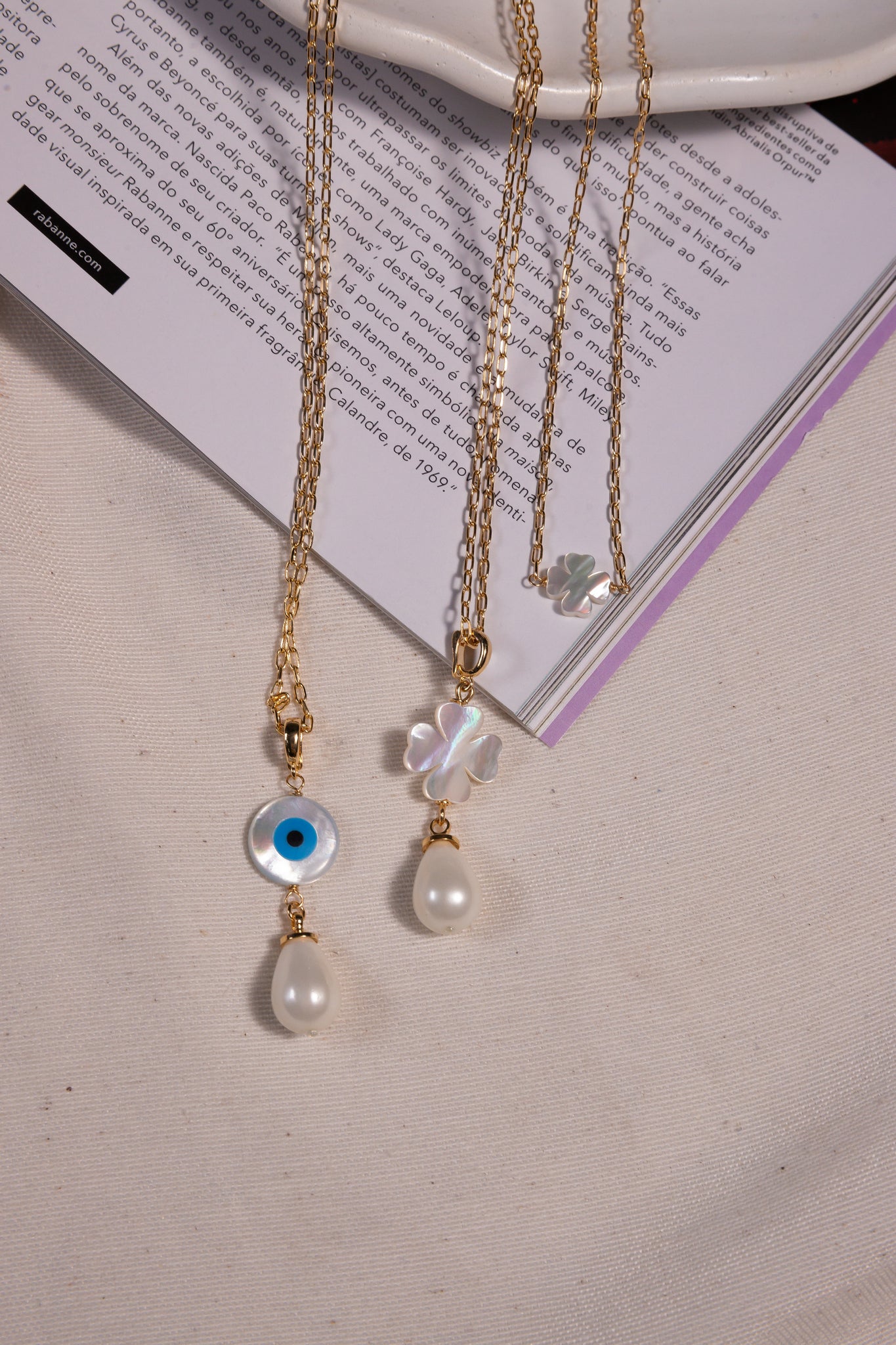 Long Mother Pearl Clover and Pearl Necklace