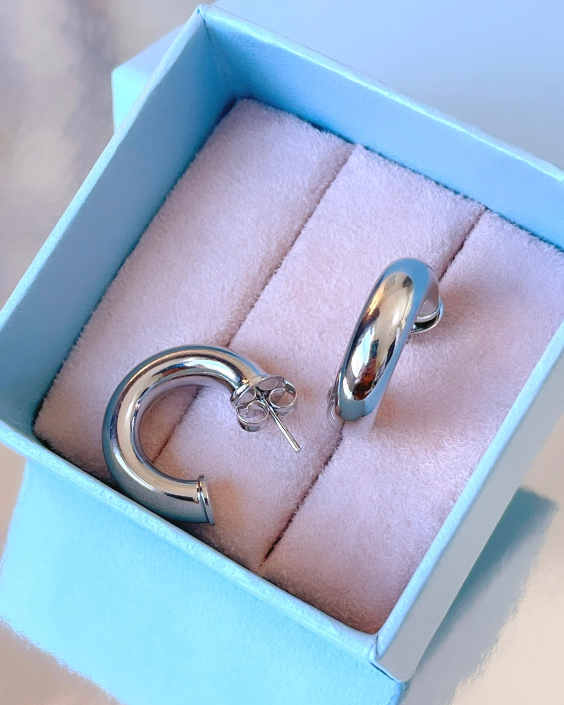 Small Rhodium Tube Hoop