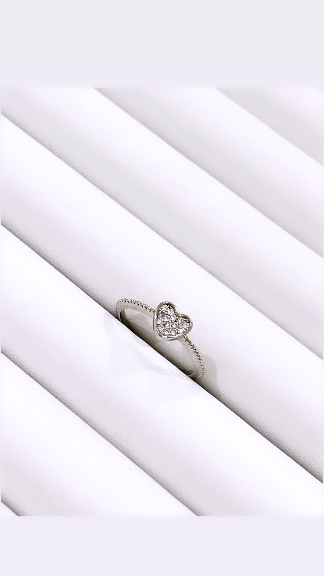 Petit Pave Heart Rhodium Ring