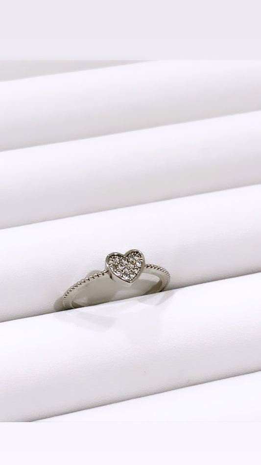 Petit Pave Heart Rhodium Ring