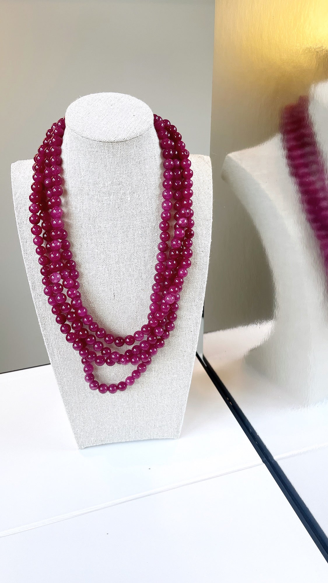 Multi Layer Ruby 8MM Agate Necklace